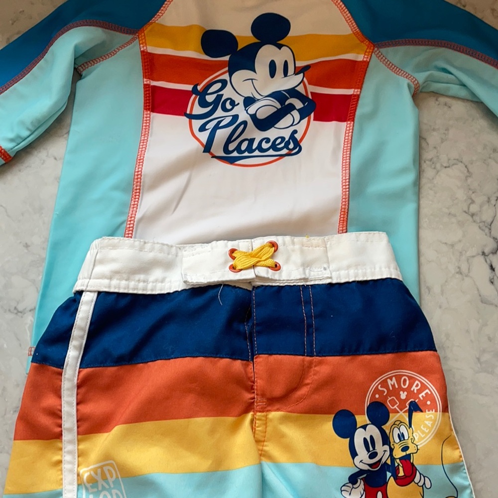 Disney boys swim trunks and rash guard